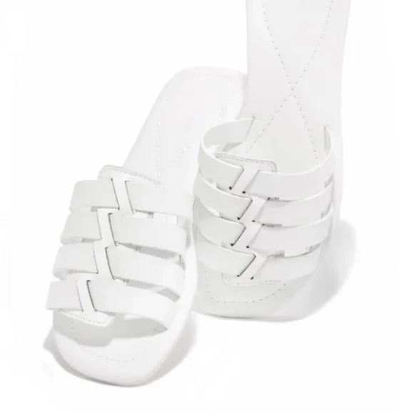 !! NEW !! Soft Vegan Leather Caged Slide Sandals in White - Picture 5 of 9